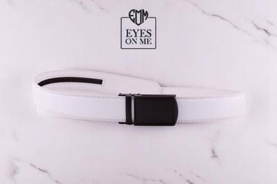 Witte lederen riem zonder gaatjes met automatische gesp voor heren ( Model L023 )