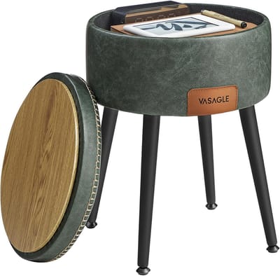 Hoppa! Opbergpoef - Bosgroen - Staal - 25D Schuim Met Hoge Veerkracht - Pu (Polyurethaan) Leer - Multiplex - 38,2 Ø x 44,4 cm H
