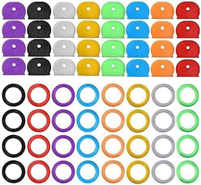 Dailygoods- Sleuteldoppen 64 Stuks - Rubber Afdekkingen - Sleutelhoezen/Sleutelafdekkingen - Sleutellabels - Eenvoudige Identificatie - 8 Kleuren