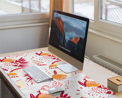 Coloray Bureau Onderlegger - Rood bloemenpatroon Bureau Mat - 100 cm x 50 cm - Rood Bureau Onderlegger - Bureaumat - Onderlegger Bureau - Bureau Onderlegger Groot - Bureau Onderlegger XXL