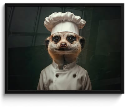 Poster in lijst - Fotolijst 70x50 cm - Posters - Dier - Kok - Stokstaartje - Posterlijst zwart - Decoratie - Wanddecoratie woonkamer - Muurdecoratie slaapkamer