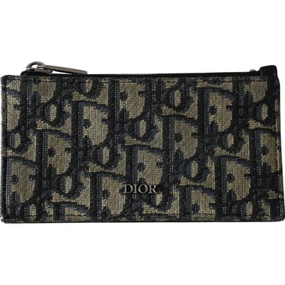 Dior Gezipte Kaarthouder in Beige en Zwart Jacquard