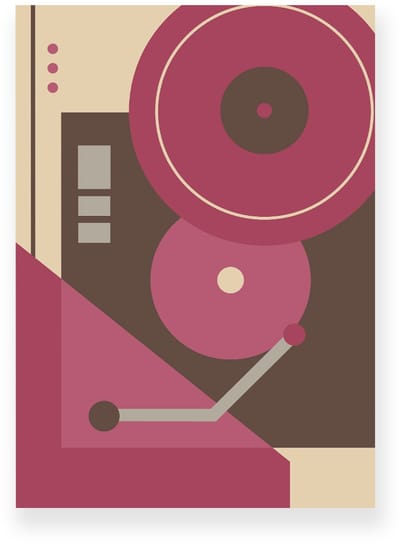 Poster 20x30 cm - Retro Platenspeler - Roze - Donkerbruin - Beige - Abstract - Vintage - Muurdecoratie - Wanddecoratie