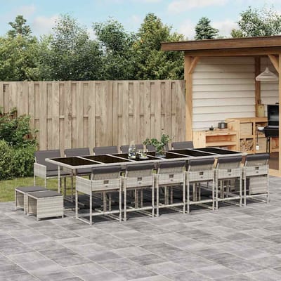 vidaXL - 17-delige - Tuinset - met - kussens - poly - rattan - lichtgrijs