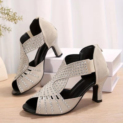 Dames Sandalen met Strass Uitgesneden Blokhak Open Teen Bedekte Hiel Mode Glitters Versierde Gladiator Sandalen Dames Schoenen 43 gray