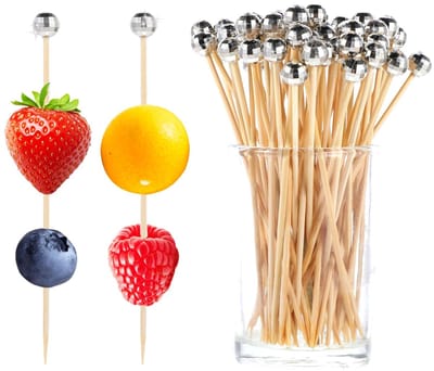 Dailygoods- Cocktailprikkers 12 cm - 100 stuks - Houten Prikkers - Disco Bal - Vingerfood - Milieuvriendelijk Materiaal