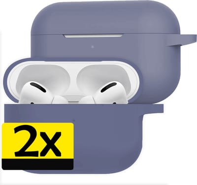 Hoesje - 2 Stuks Geschikt voor Apple AirPods Pro 2 - Siliconen Hoes met Clip - Silicone Case Cover - Grijsblauw