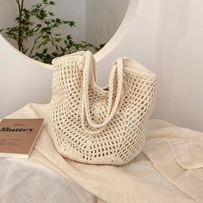 Sac Tricoté Sac Fait Main Sac Cabas Crocheté Sac à Bandoulière à Pompon Sac à Main Sac Tricoté Début du Printemps gray
