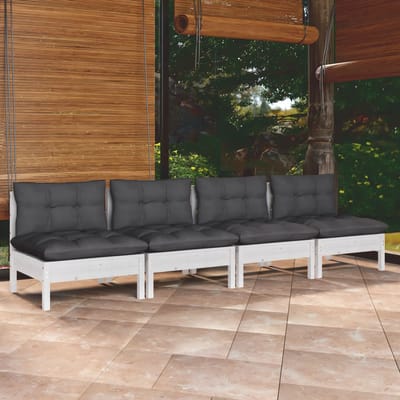 vidaXL - Tuinbank - 4-zits - met - antraciet - kussens - massief - grenenhout