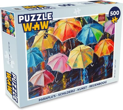 Puzzel Paraplu's - Schilderij - Kunst - Regenboog - Legpuzzel - Puzzel 500 stukjes