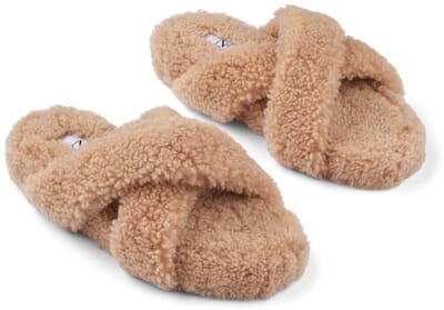 Sheepskin House - Curly Cross Slipper - Schapenvacht - Rubberen buitenzool