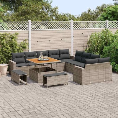 vidaXL - Tuinbank - Set - 17 - st - 12-Aantal - zitplaatsen - Grijs - poly - rattan