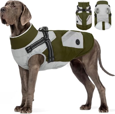 Waterdichte Hondenjas met Ingebouwd Tuigje - Warme Winterjas Fleece voor Grote en Kleine Honden
