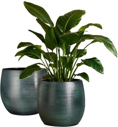 Mica Decorations Plantenpot - 2x - keramiek - donkerblauw glans / ribbels - D31 x H32 cm - bloempot Havana