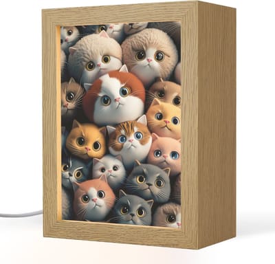 Nachtlampje 15x20 cm - Kinder lampje - Poes - Kat - Design - Bruin - Grijs - Kids - Tafellamp kinderkamer - Slaapkamer lamp - Bedlamp kinderen - Kinderlampje stopcontact - Wandlamp babykamer - Nachtlampjes