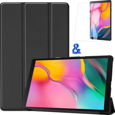 Hoesje - Geschikt voor Samsung Galaxy Tab A 10.1 (2019) - Met Screenprotector - Hardcover Book Case - Trifold Bookcase Hoes - Hard Cover - Tablethoes - Zwart