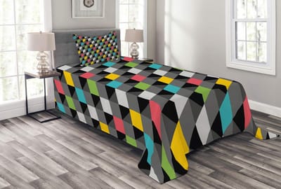 ABAKUHAUS Geometrische bedsprei-set – 170x220 cm, 1 kussenhoes, multicolor