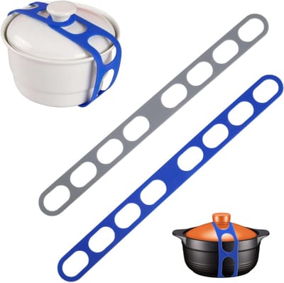 2 stuks - Bevestigingstape, herbruikbare tape voor het afdichten van potten, elastische tape voor slowcooker-braadpannen (grijs en blauw)
