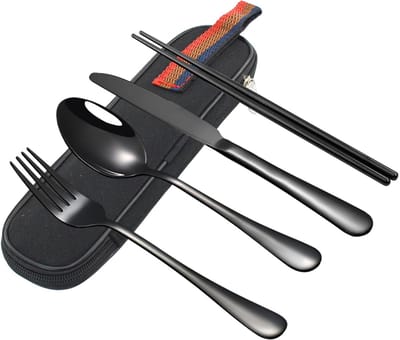 Ibenzoa® Draagbare roestvrijstalen bestekset met koffer voor reizen en picknicks