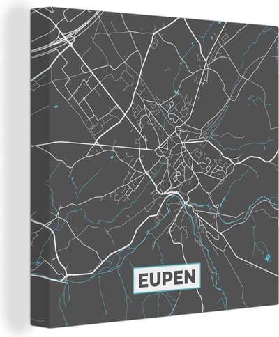 Canvas Schilderij Stadskaart – Grijs - Kaart – Eupen – België – Plattegrond - 20x20 cm - Wanddecoratie