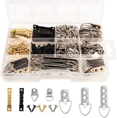Dailygoody - Foto Ophang Kit - Zware Kwaliteit - Geassorteerde D-Ring Hangers - 415 Stuks - Voor Kunst en Spiegellijsten - Geschikt voor Gipsplaat en