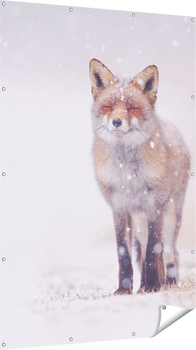 Gards Tuinposter Vos in de Sneeuw - 120x180 cm - Tuindoek - Tuindecoratie - Wanddecoratie buiten - Tuinschilderij