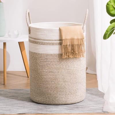 Dailygoods- Wasmand 58L - Gevlochten Opbergmand - Handgemaakt Katoen - Scandinavisch Ontwerp - Veilig voor Kinderen - 38 x 50 cm