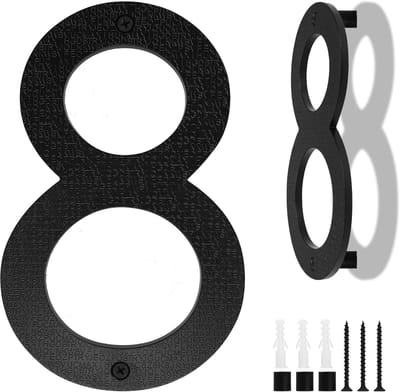 Zwart Huisnummer, 20cm, Drijvende Huisnummer Bord, Straat-/Deurnummer in 3D ABS-Plastic voor Kantoordeuren, Brievenbussen, Garages - Nummer (8)