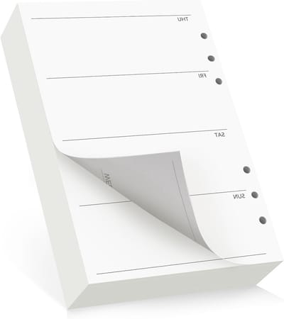 Wekelijkse Planner A5 met 180 Vellen - Datums Vrij, 6-Hole Map, 14x21cm, 100GSM, Herbruikbaar Papier voor Ringband Invoegen