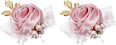 Armband met bloemen - Polsdecoratie - Feestelijke gelegenheid - Handgemaakte details - 7 x 7 cm - Roze goud