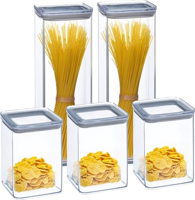 5Five Voorraadpotten set 5x - keuken/voedsel - kunststof - 1000/2000 ml - luchtdicht deksel