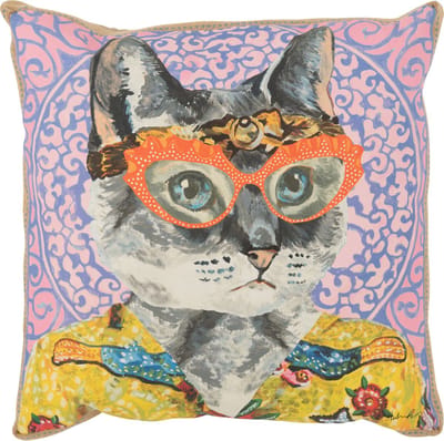 J-Line kussen Kat Popart - polyester/linnen - mix