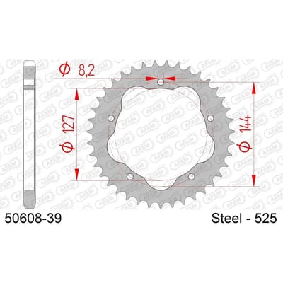 Stalen motortandwiel achteraan Afam 525 39 dents