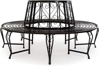 Boombank Tuinbank - Rond Bankje - Genieten Buiten - Gepoedercoat Staal - Diameter 160cm - Zwart