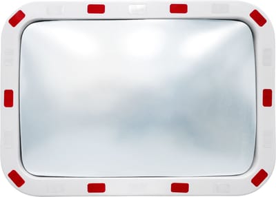 ECD Germany Verkeersspiegel rechthoekig 40 x 60 cm met reflectoren - incl. houder - van ABS-kunststof - wit-rood - veiligheidsspiegelbewakingsspiegel bolle spiegels