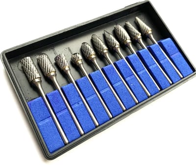 Frezensets – Set van 10 frezen – Mini frezenset van Wolfaamcarbide ø 2,35 x 6,00 mm – Multitool accessoiresset geschikt voor Dremel multitools