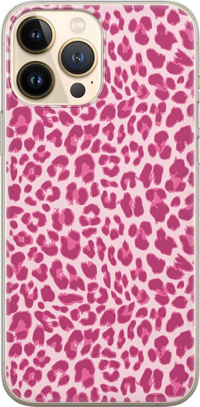 Leuke Telefoonhoesjes - Hoesje geschikt voor iPhone 13 Pro Max - Luipaard roze - Soft case - TPU - Luipaardprint - Roze