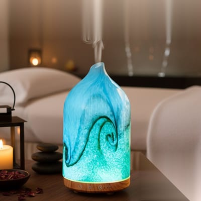 Luchtbevochtiger met Aromatherapie – Aroma Diffusor - Glazen Diffuser Handgemaakt – Ultrasoon – 150ML – Timer 1/2/4U – LED Verlichting – Stil – USB-C