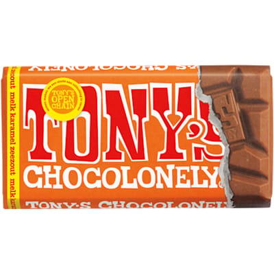 Chocolade Tony's Chocolonely melk karamel zeezout reep 90 gram
