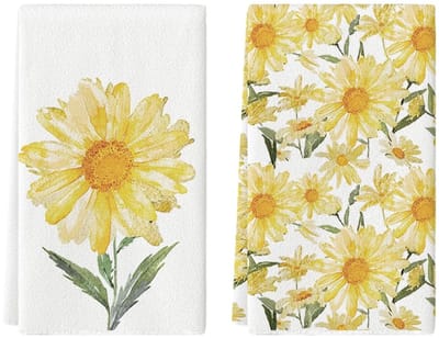 Cosensi - Dailygoods - Set van 2 Keukendoeken met Madeliefjes en Zonnebloemen