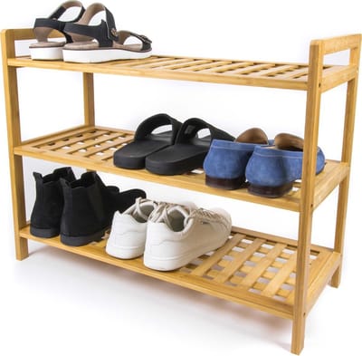 Budu Schoenenrek (3 niveaus) - Schoenenrek bamboe - Schoenenkast hout - Schoenen Organizer