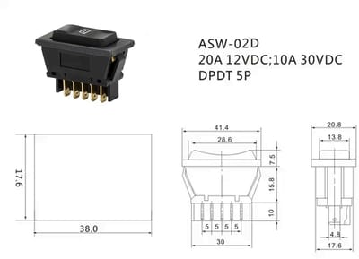 Wipschakelaar Elektrisch - Raambediening Schakelaar - Auto Venster Bediening - Universele 5-polige - 4.1x2.1x3.3 cm