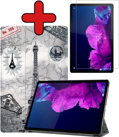 Hoesje - Geschikt voor Lenovo Tab P11 Plus - Met Screenprotector - Hardcover Book Case - Trifold Bookcase Hoes - Hard Cover - Tablethoes - Eiffeltoren