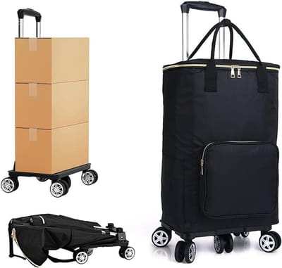 Vouwwagen Boodschappenkar - Draagbare Trolley - Boodschappen Vervoeren - 6 Zwenkwielen Stabiliteit - 35L Waterdicht - Grijs