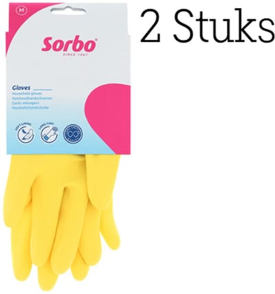 2x Sorbo Huishoudhandschoenen - maat M - geel - extra lang - schoonmaakhandschoenen