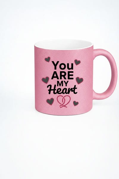Roze Glitter Mok 'You Are My Heart' met Hartjes Design - Liefdes Cadeau Mok