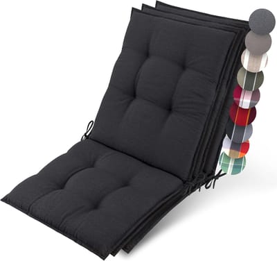 Beautissu Sun-NL – Set van 3 Premium Lage Rugleuning Kussen 100x50 cm - UV-bestendig & 8cm Dik Kussen Tuinstoelkussen Antislip Bevestigingsbanden – Stevige Stof Antraciet Rood Gestreept