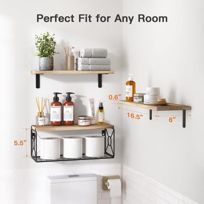 Unyqoos ® Stijlvolle Houten Wandplanken Set voor Diverse Ruimtes met Draadmanden