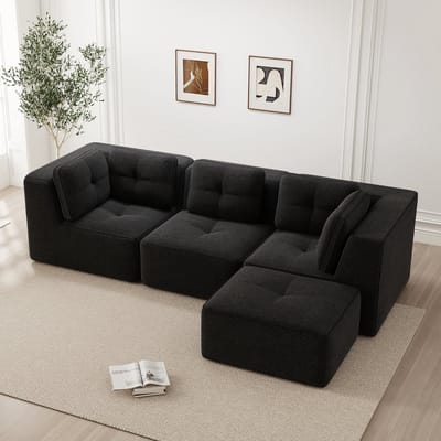 MODENUIT Hoekbank 3-Zits 74 cm Zitdiepte - Modulair L-Vormig Ontwerp - Voor Woonkamer - Corduroy - Zwart