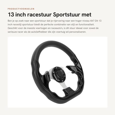 Dailygoods - 13 inch racestuur - Sportstuur met verbeterde grip - Eenvoudige installatie - Geschikt voor verschillende voertuigen - PU-materiaal - Voo...